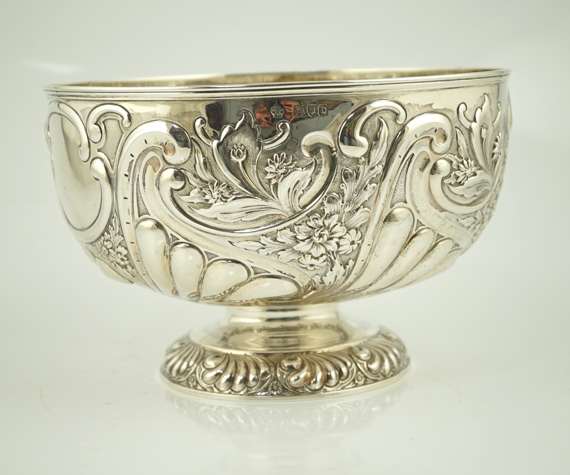 A late Victorian repousse silver rose bowl, by William Hutton & Sons